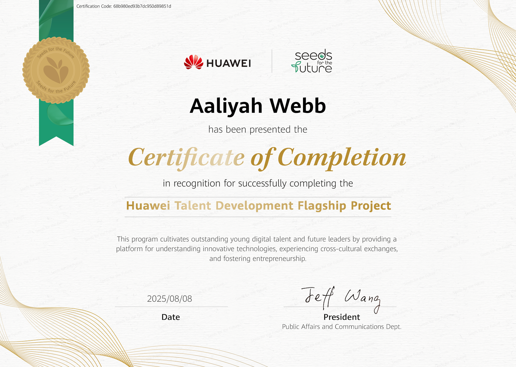 Certificate 68b980ed93b7dc950d89851d